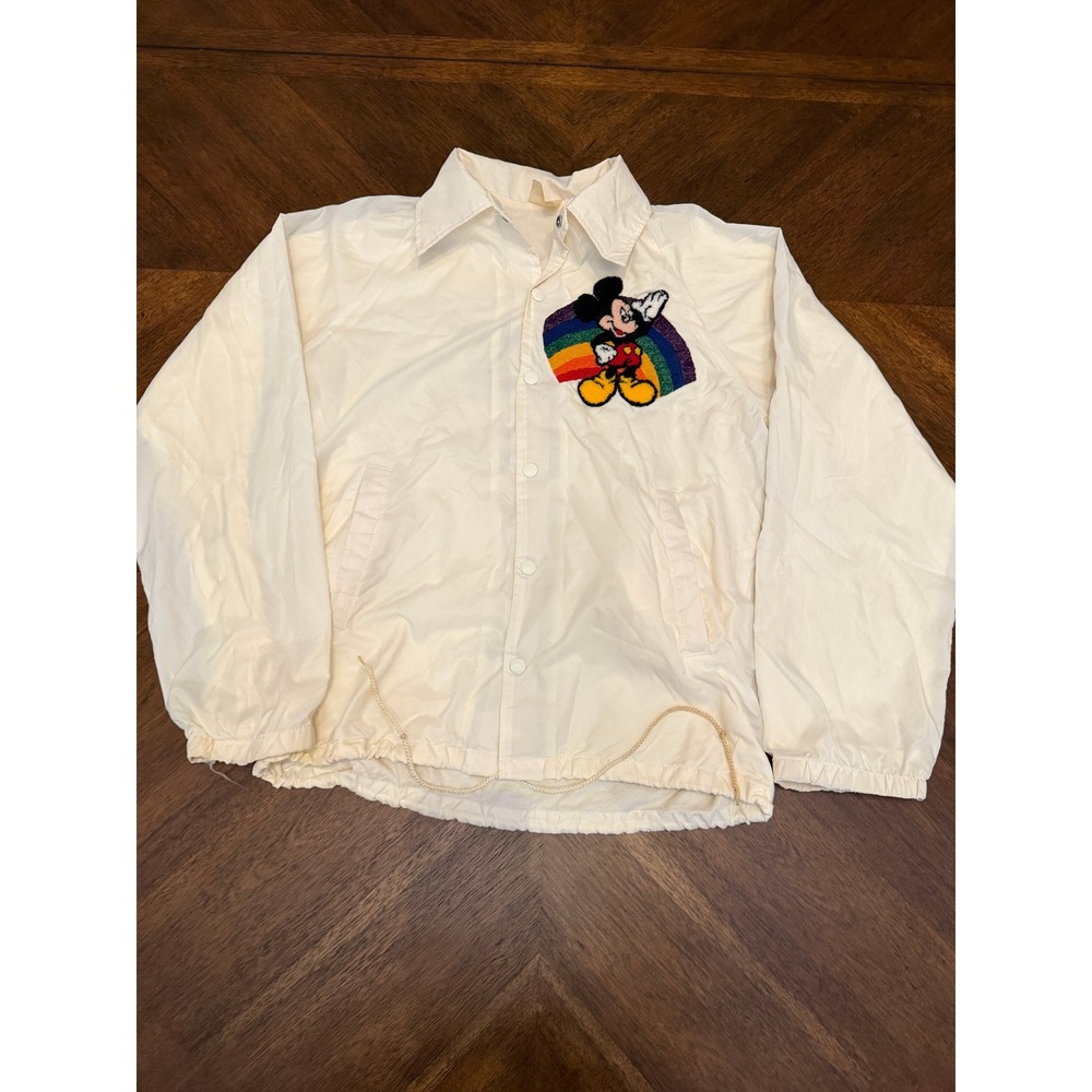 Vintage Auburn Sportswear Mickey Mouse Rainbow Coaches Jacket Cream Mens Medium